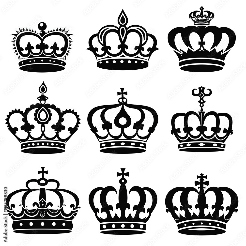 set of crowns on white, Silhouette Set of old king crowns