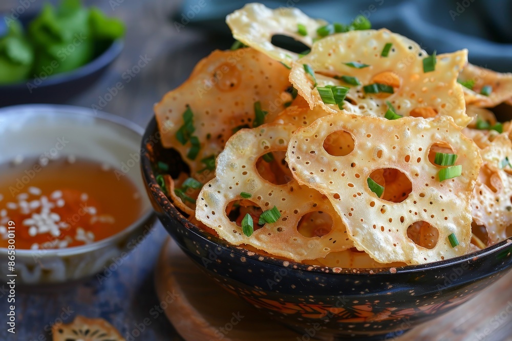 Japanese battered lotus root slices Japanese battered lotus root slices