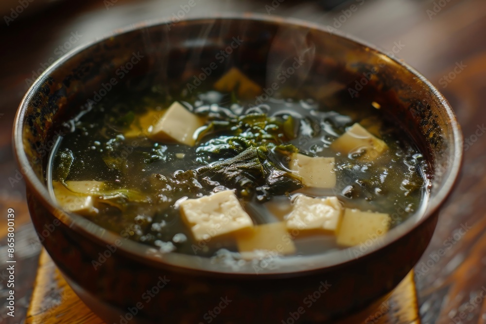 Japanese bowl with miso soup tofu seaweed Japanese bowl with miso soup tofu seaweed