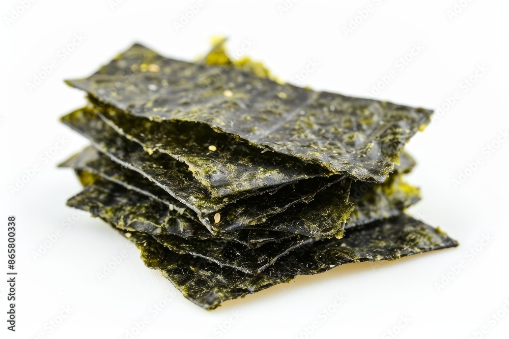 Japanese Nori seaweed flavored rice cracker on white background Japanese Nori seaweed flavored rice cracker on white background