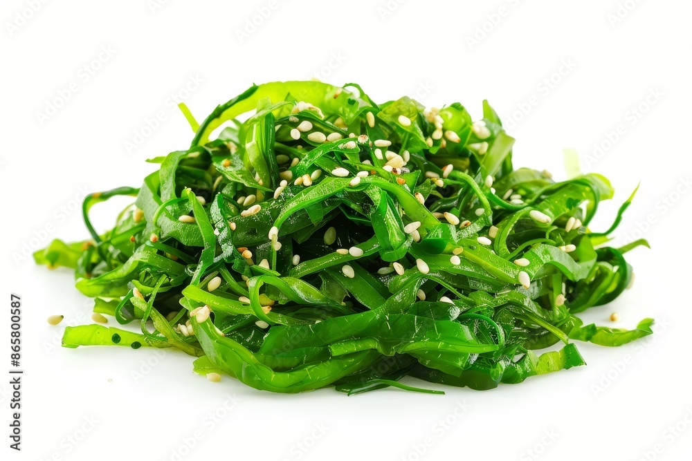 Japanese seaweed salad with sesame seeds on white Japanese seaweed salad with sesame seeds on white