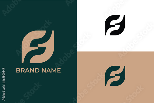 Minimal elegant monogram art logo initial letter F FF connected chain link logo, letter FF infinity search logo, letter F leaf icon floral logo