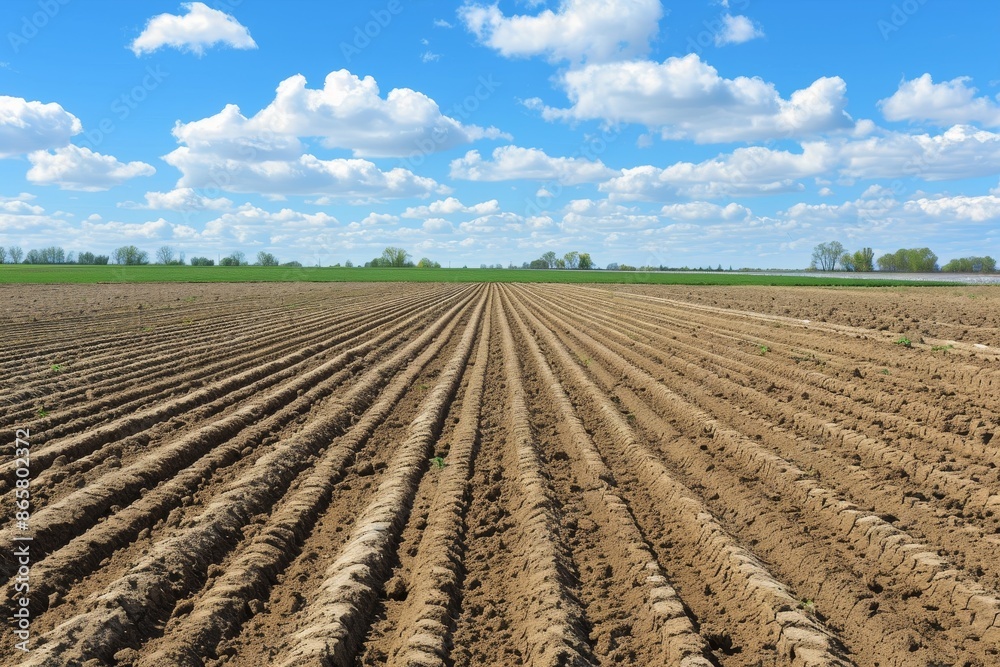 Panoramic view of plowed field ready for spring planting Panoramic view of plowed field ready for spring planting