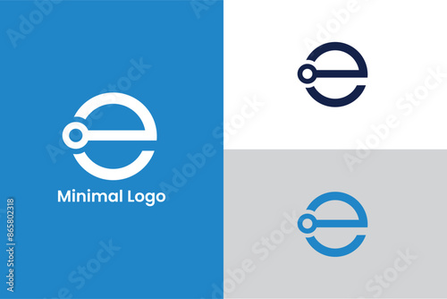 initial letter E circle Minimal elegant monogram art logo, letter E circle tech company lineart logo