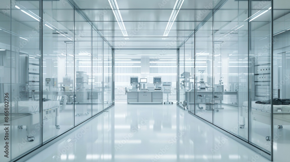 A large, empty room with a lot of glass windows. Generate AI image A large, empty room with a lot of glass windows. Generate AI image