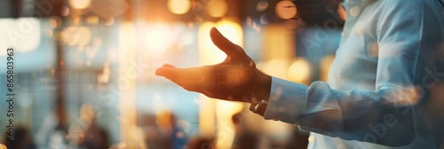 Close-up hands of Confident businessman delivering a presentation consulting training persuading employees client group, Mentor leader explain graph strategy at team meeting workshop. photo