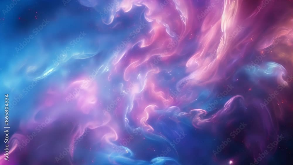 Swirls of pinks and blues intertwine with glittering stars giving a dreamy effect.