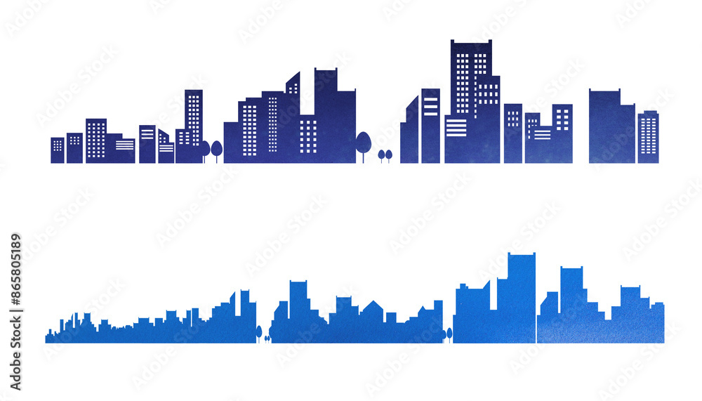 Fototapeta premium シンプルな夜の街並みのシルエット イラスト素材 背景イラスト 都市景観