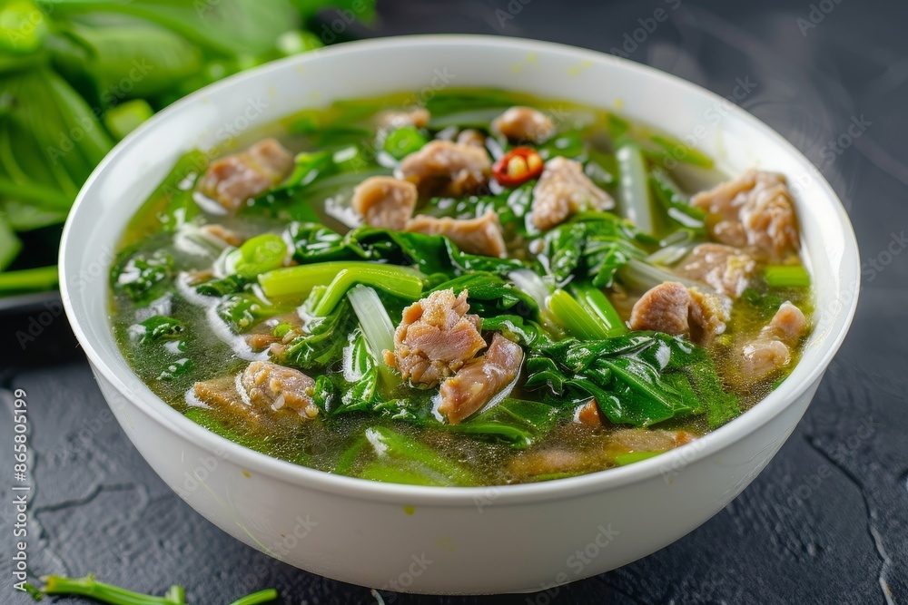 Pork in white bowl with bitter gourd soup Pork in white bowl with bitter gourd soup