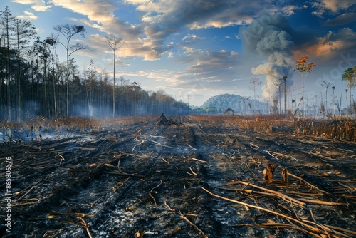 Rainforest in Thailand cleared for farming using slash and burn method photo