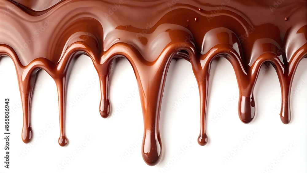 Melted chocolate dripping on white background . Melted chocolate dripping on white background .