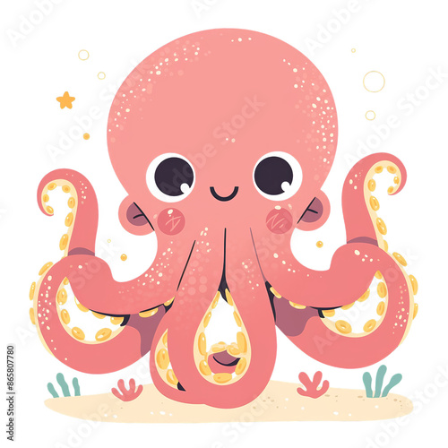 Cute cartoon octopus with a smiling face and bright colors, perfect for children's designs and marine-themed illustrations.