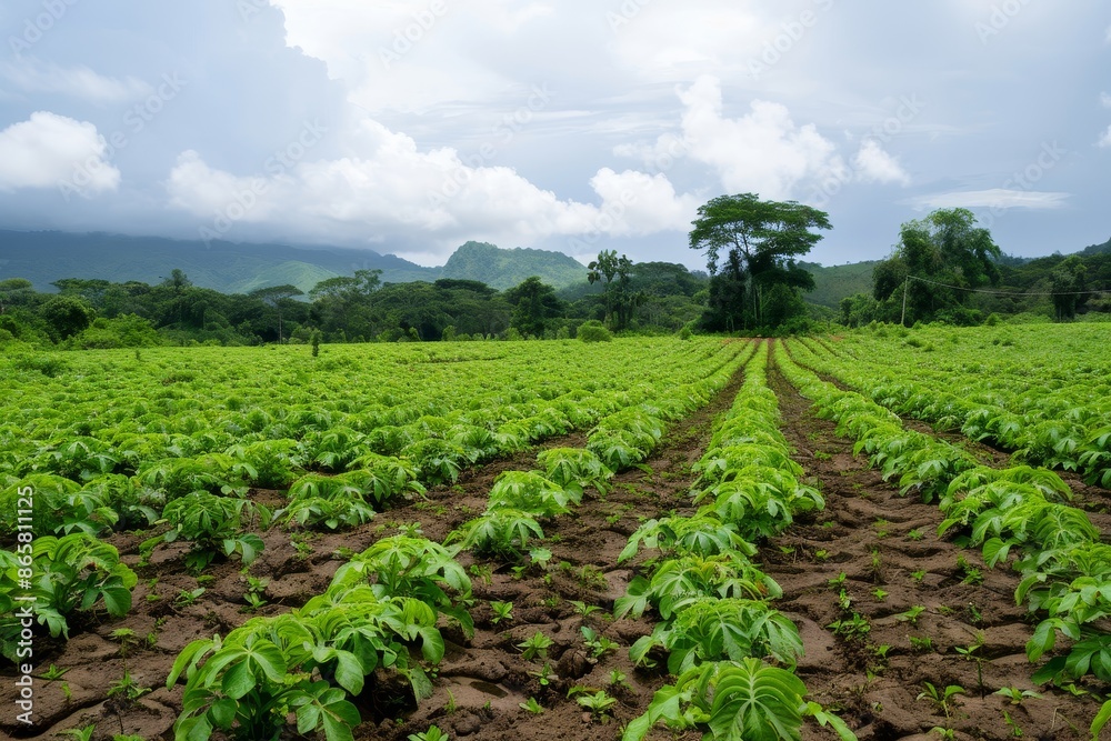 The cassava fields are vibrant green post rains The cassava fields are vibrant green post rains
