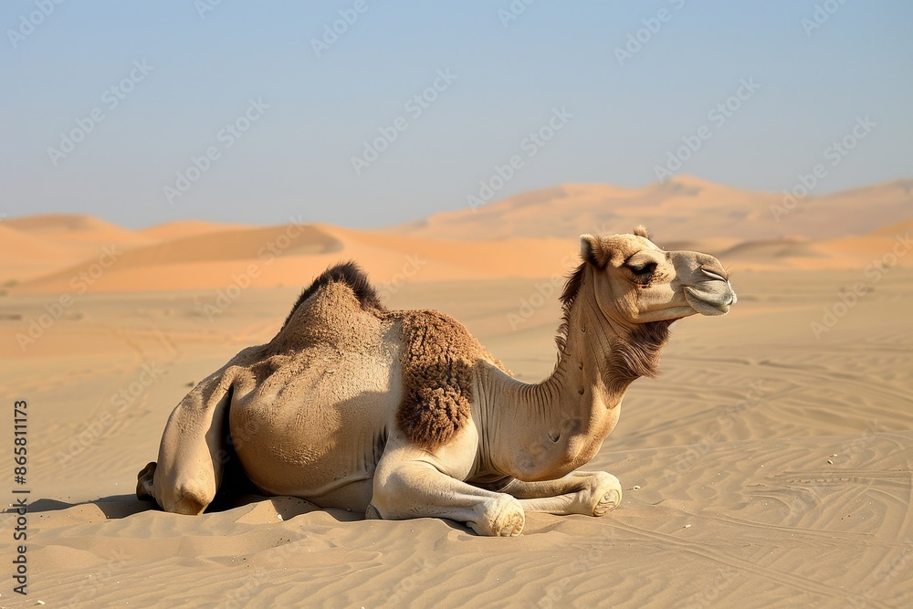 Fototapeta premium The Empty Quarter desert in Abu Dhabi is a true camel sanctuary
