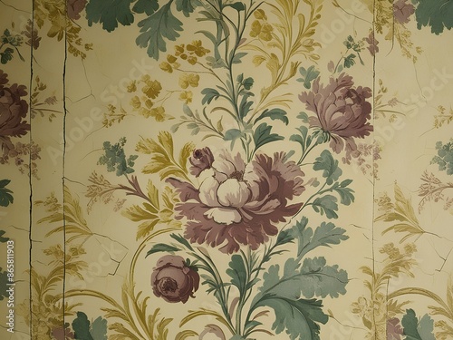 Timeless Elegance 18th Century Vintage Floral Wallpaper Pattern Infused with Linoleum Texture, Evoking Nostalgia and Sophistication in Decorative Wall Paint	