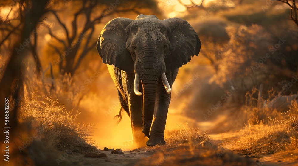 Obraz premium Wild elephant in the beautiful forest. 