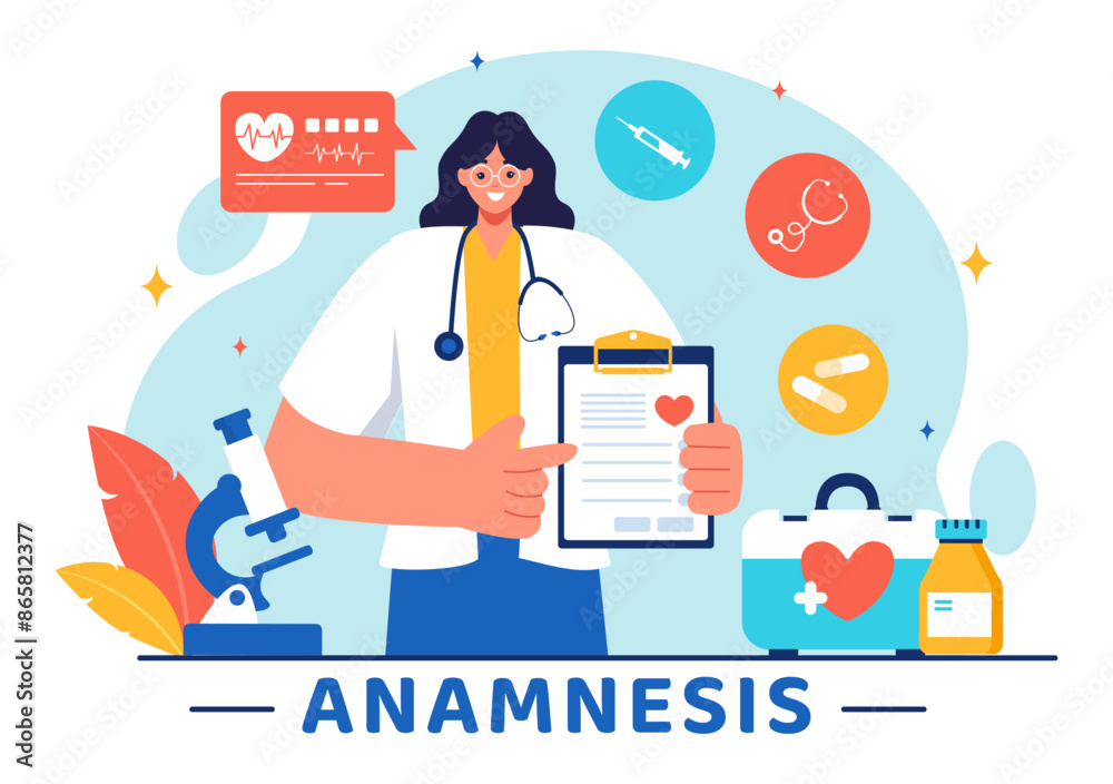 Vector Illustration of an Anamnesis System Providing Information About Diseases and Healthcare Databases in a Flat Style Cartoon Background Vector Illustration of an Anamnesis System Providing Information About Diseases and Healthcare Databases in a Flat Style Cartoon Background