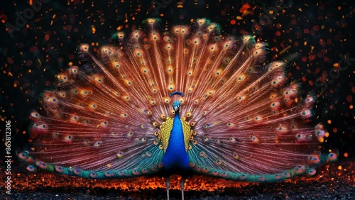 spectacular peacock with beautiful tail
