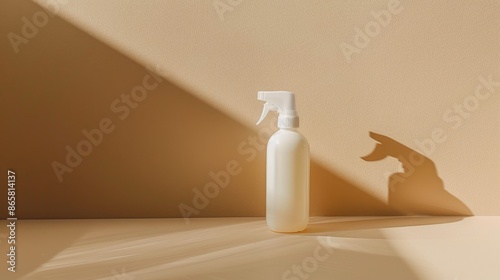 Hand sanitizer and antibacterial spray on beige surface photo