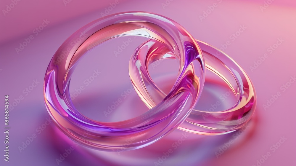 Two clear glass rings with a pink hue. Generate AI image Two clear glass rings with a pink hue. Generate AI image