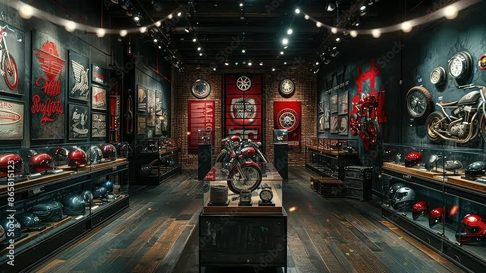 Animation Sleek Motorcycle Showroom Displays Classic Two-Wheel Wonders generated with ai Animation Sleek Motorcycle Showroom Displays Classic Two-Wheel Wonders generated with ai