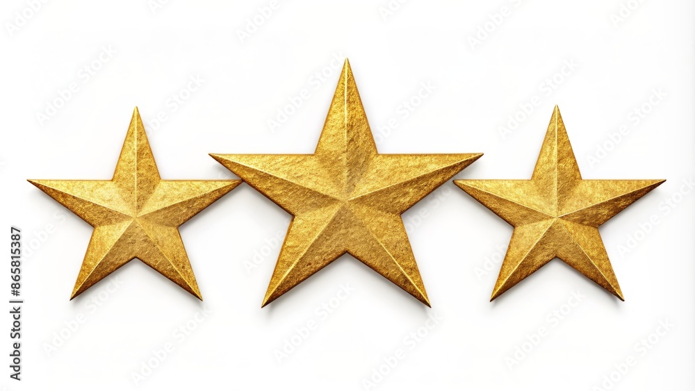 Golden three star symbol vector illustration isolated on white background with modern minimalist design and sleek metallic texture effect. Golden three star symbol vector illustration isolated on white background with modern minimalist design and sleek metallic texture effect.