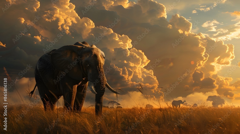 Naklejka premium Wild elephant in the beautiful forest. 