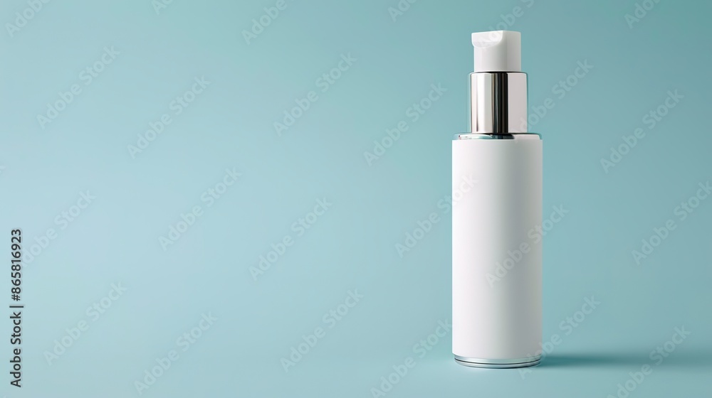 a matte white cosmetic bottle with silver accents a matte white cosmetic bottle with silver accents