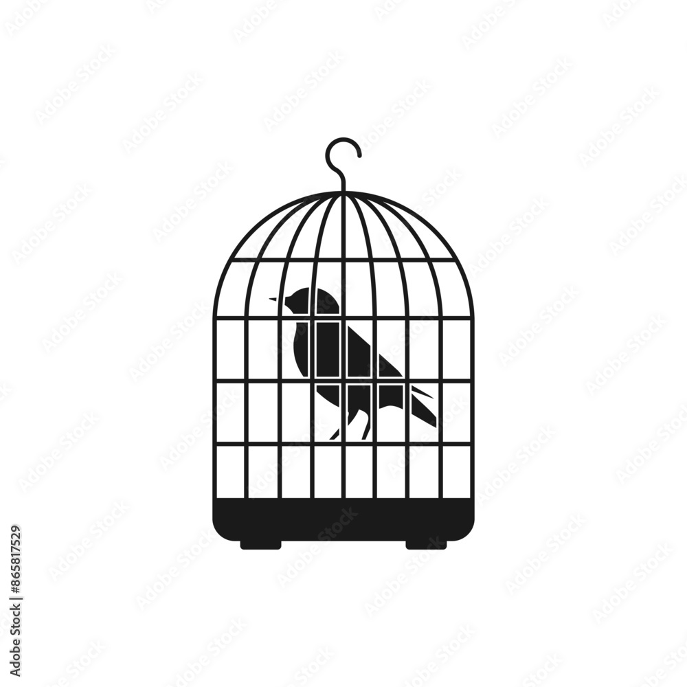 Bird inside the cage. Birdcage icon flat style isolated on white background. Vector illustration Bird inside the cage. Birdcage icon flat style isolated on white background. Vector illustration