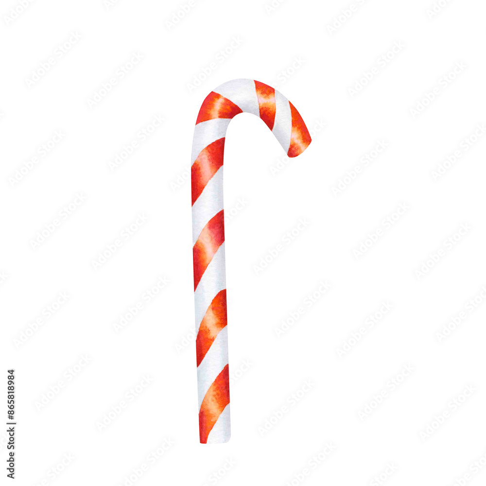 Christmas candy cane with red and white stripes isolated on transparen background. Hand drawn watercolor illustration. For design, cards, labels, invitations, greetings, packaging, print, advertising. Christmas candy cane with red and white stripes isolated on transparen background. Hand drawn watercolor illustration. For design, cards, labels, invitations, greetings, packaging, print, advertising.