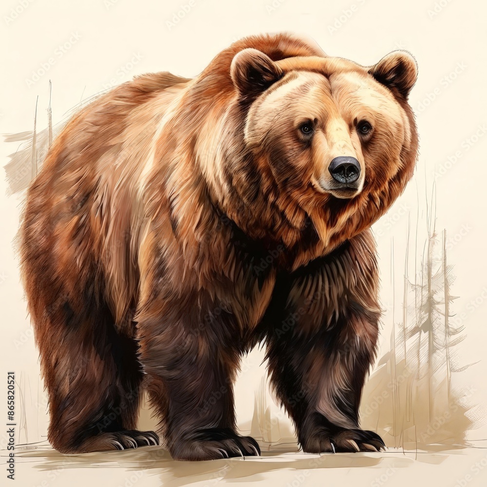 Fototapeta premium brown bear full body standing, wildlife animal, isolated on transparent AI Image Generator,