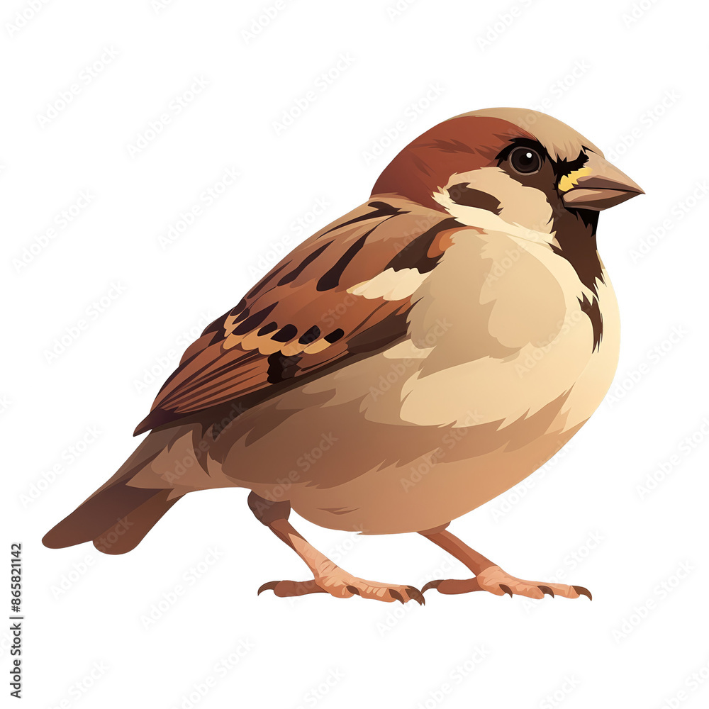 Fototapeta premium Illustration of a sparrow with detailed feathers and realistic colors, perfect for nature and wildlife-themed projects.