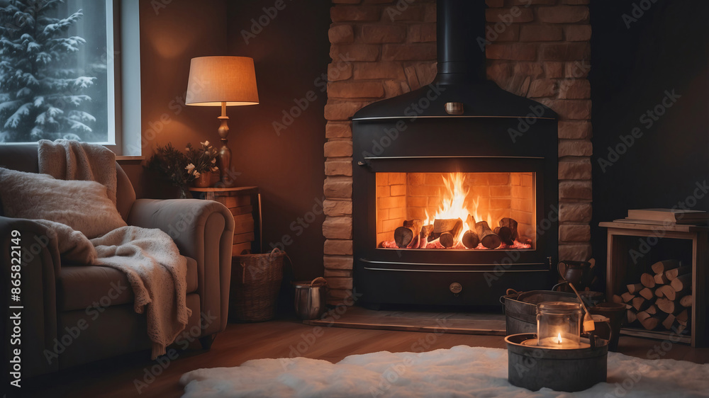 A cozy living room with a fireplace and a sofa. A cozy living room with a fireplace and a sofa.