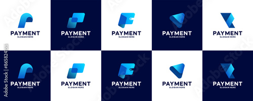 collection of online payment media logos, digital finance, modern technology, logo design vector.