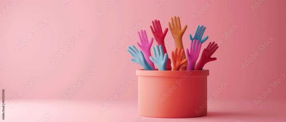 3D illustration of a donation box with hands reaching out to give, warm and inviting colors 3D illustration of a donation box with hands reaching out to give, warm and inviting colors