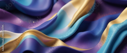 Wavy Fabric Flowing Drapery Vibrant Colors Shimmering Gold Deep Purple Turquoise Abstract Art Luxurious Feel Dynamic Texture Background Wallpaper
