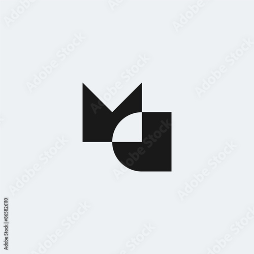MC or M & C monogram logo in contemporary abstract geometric shape. Black and white.