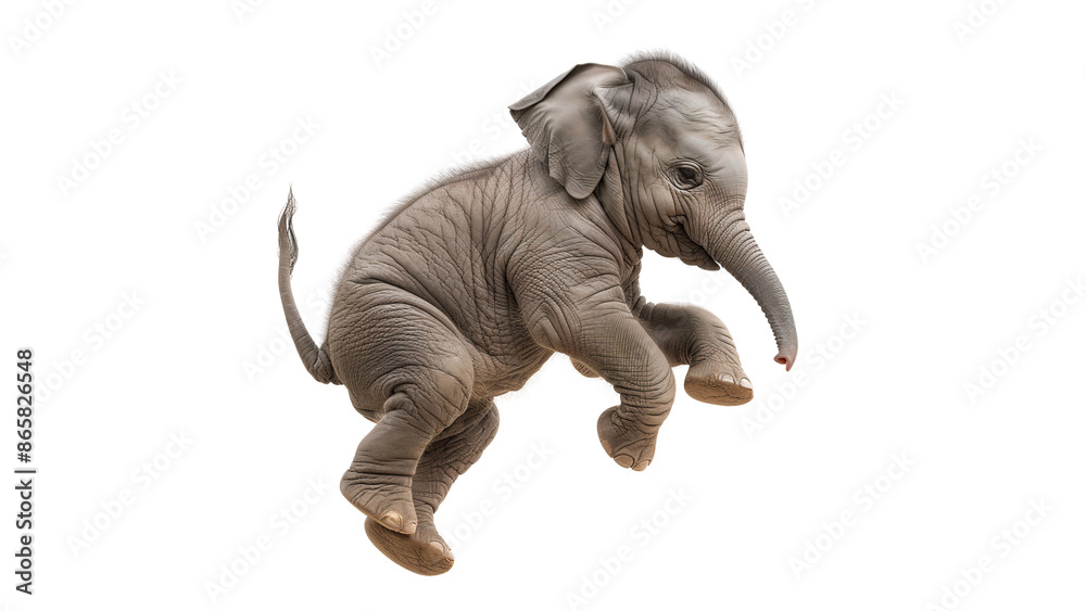 Fototapeta premium Baby elephant jumping isolated on white background