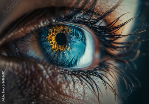 Close Up of a Blue Eye With Long Eyelashes