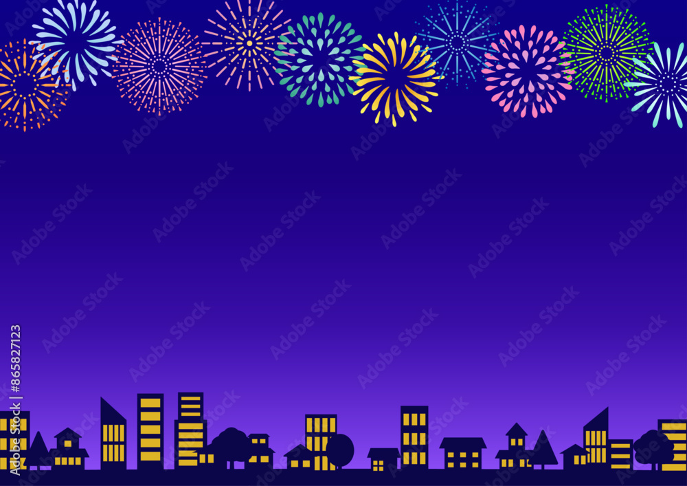 花火大会と街並みの背景