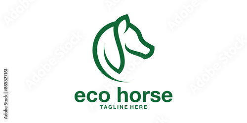 logo design of horse head and leaves, nature, organic. logo design template, symbol, icon, vector, creative idea.