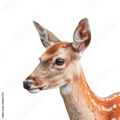 Deer head close up isolated on white background