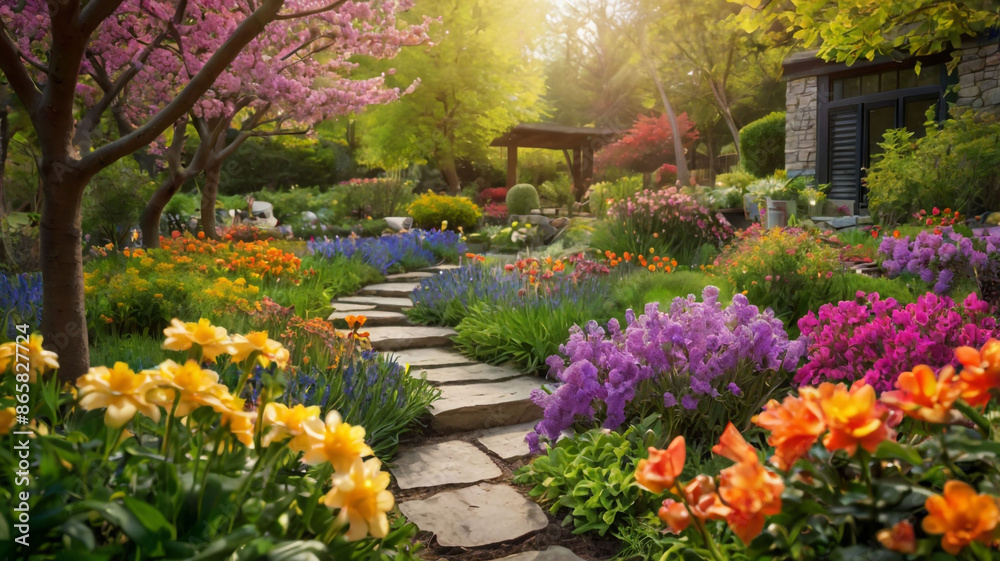 springtime-garden-teeming-with-diverse-flora-lush-green-foliage-embracing-an-array-of-colorful-blos springtime-garden-teeming-with-diverse-flora-lush-green-foliage-embracing-an-array-of-colorful-blos