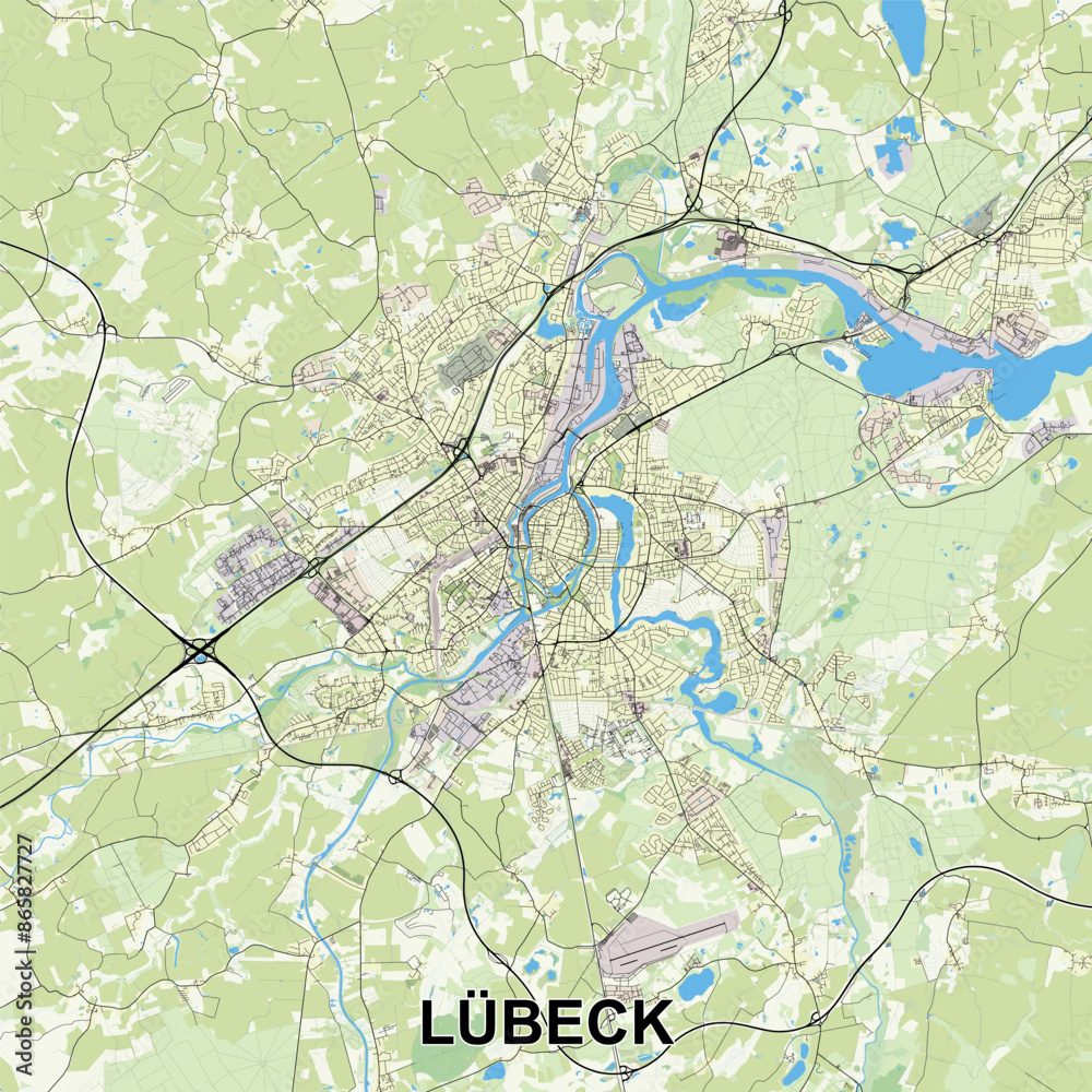 Fototapeta premium Lübeck, Germany map poster art