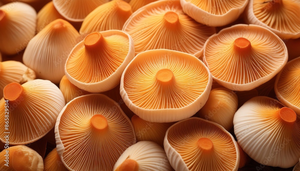 Fresh Orange Mushrooms with Gills Close-Up Fresh Orange Mushrooms with Gills Close-Up