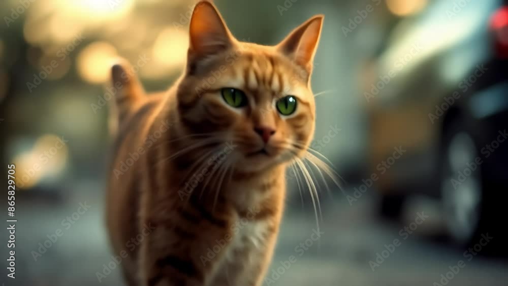 Confident Orange Cat Walking Down Street at Dusk with Ai generated.
Confident Orange Cat Walking Down Street at Dusk with Ai generated.
