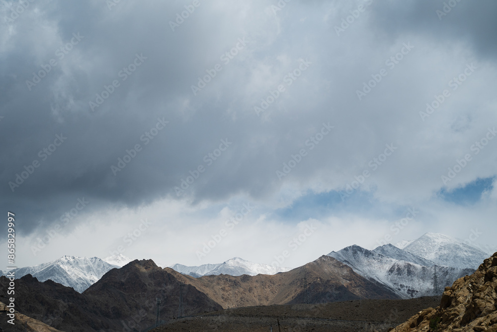 Panorama of mountains on snow peaks. The mountains are as vast as the eye can see. Panorama of mountains on snow peaks. The mountains are as vast as the eye can see.