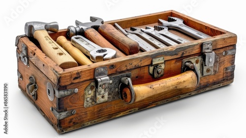 Comprehensive Tool Set in Organized Toolbox on White Background photo