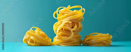 Nestled pasta on blue background, close-up. Culinary food concept photo