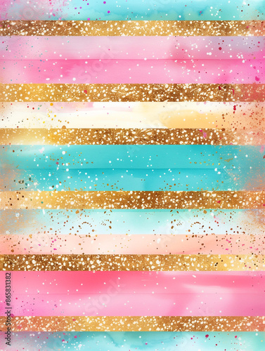 gold glitter, pink and teal stripes background, vector, pastel colors, party